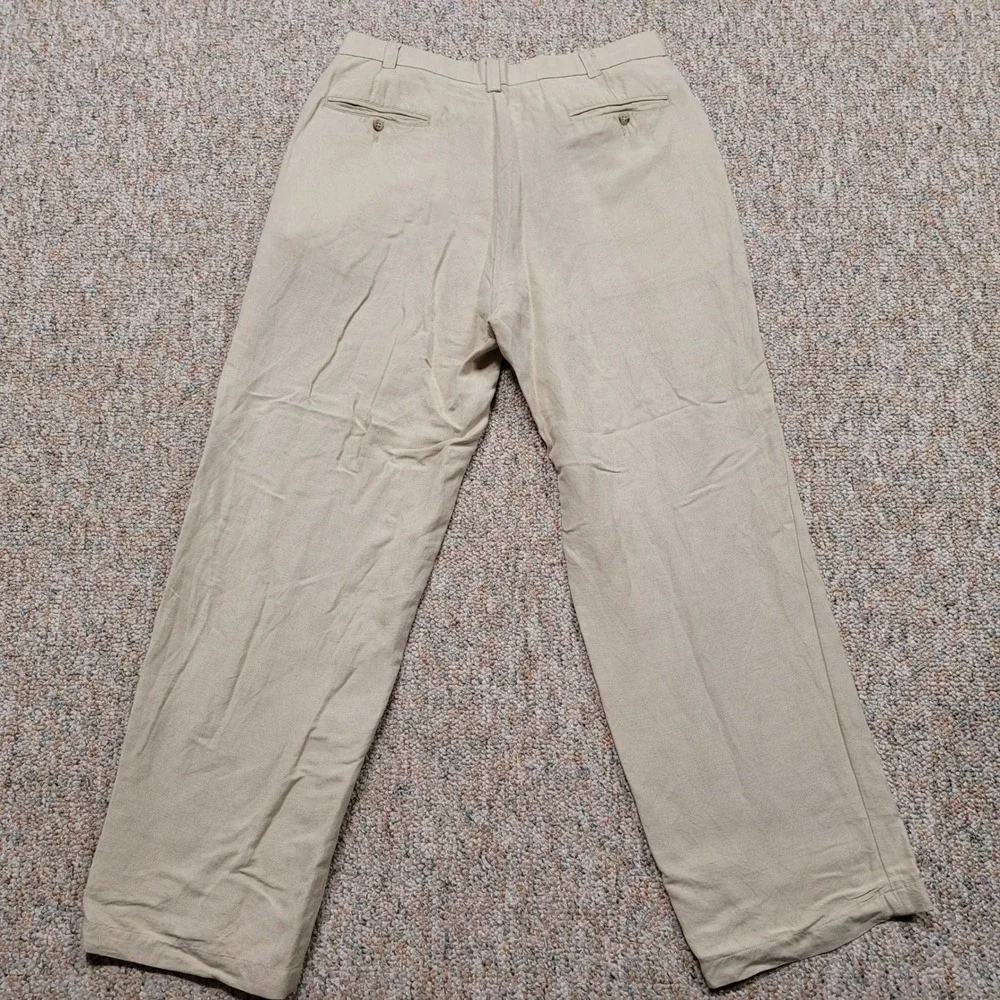 Polo Ralph Lauren Linen Trousers Mens 34x30 Beige Straight Leg Loose Baggy Pants